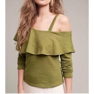 𝅺anthropolgie Postmark Olive Green One-shoulder Top size Sm